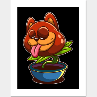 cat plant cartoon Posters and Art